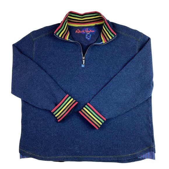 Robert Graham Mens L/G Blue Waffle Knit Half Zip Pullover Sweater - Picture 2 of 9